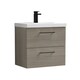 image 1 of Balterley Wall Hung Bathroom 2 Drawer Vanity Unit and 1 Tap Hole Ceramic Basin, Woodgrain Mid Oak with Handles | Brown | Solace Oak