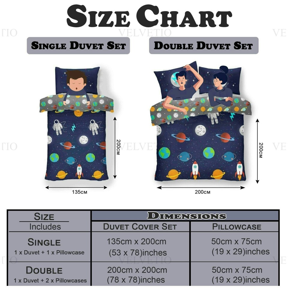 image 1 of VELVETIO Space Duvet Cover Set Reversible Soft Polycotton Kids Beddings Blue | Navy | Double