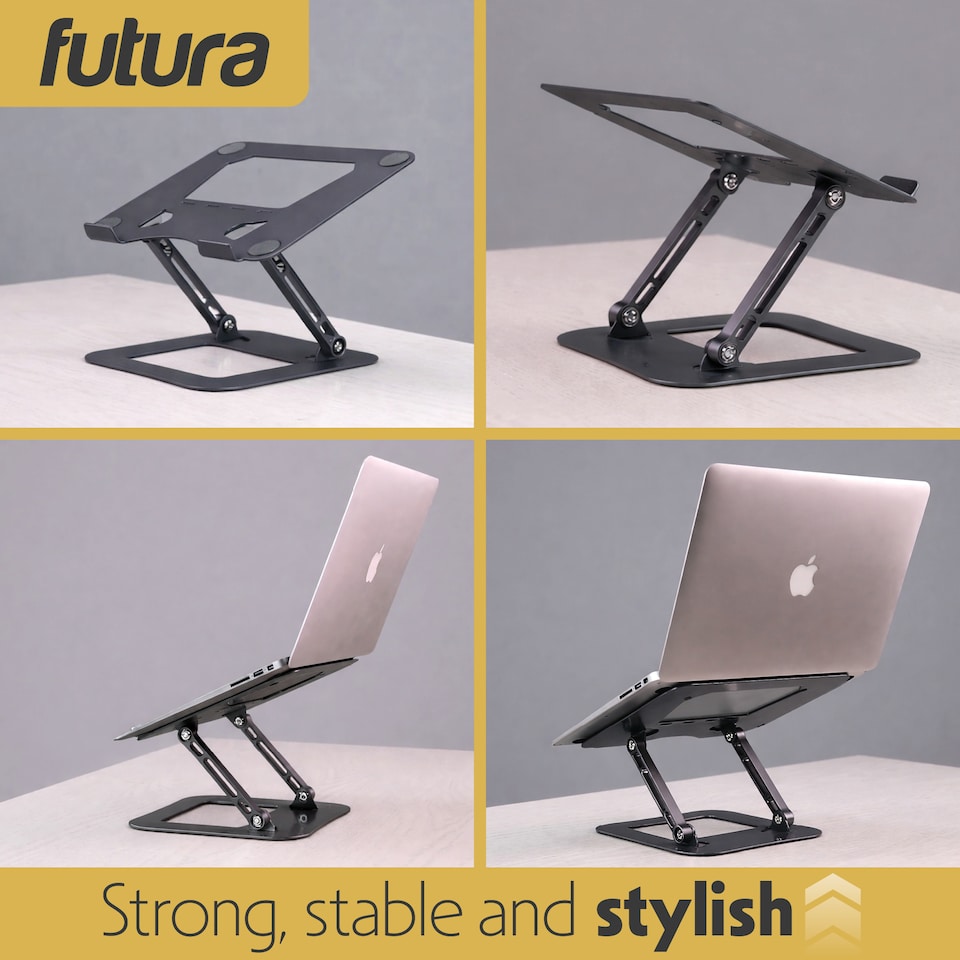 image 1 of Futura Laptop Stand Adjustable Portable Riser, Grey Foldable Aluminium Holder for MacBook AirPro and 11 to 17 inch Laptops | Grey | Grey | One Size | 1