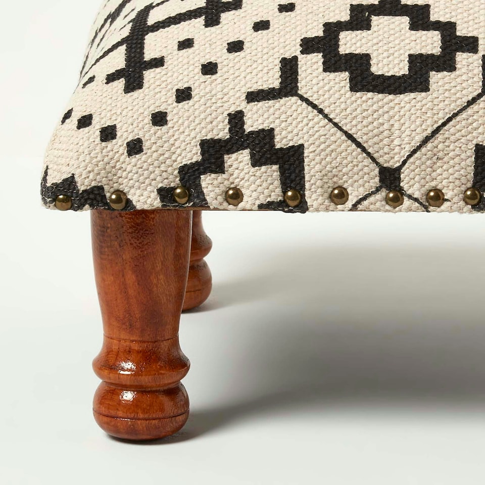 image 1 of Homescapes Reva Black Geometric Footstool - 40 x 40 x 25 cm