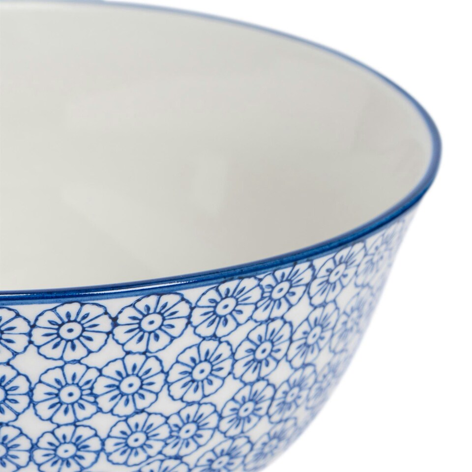 image 1 of Nicola Spring Hand-Printed Cereal Bowls - 16cm - Navy - Pack of 6