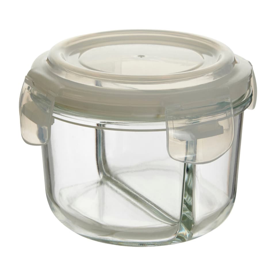 image 1 of Freska 2 Section Round Glass Container With Lid 950 ml