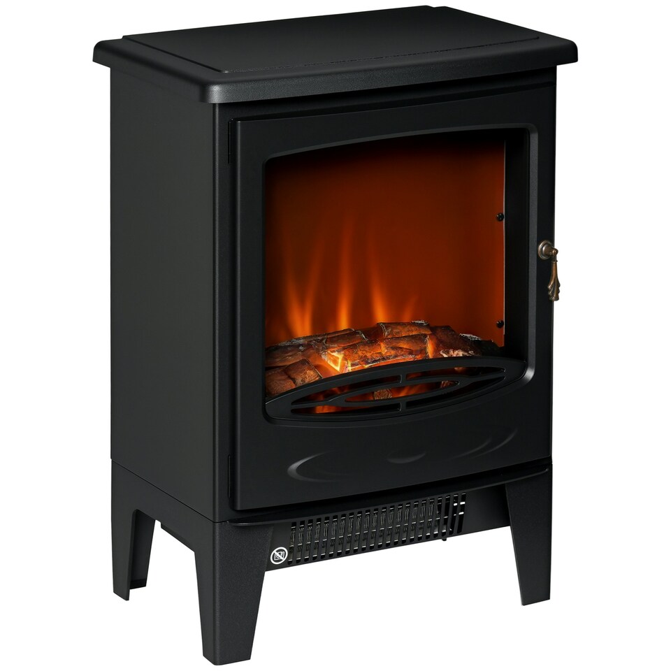 image 1 of HOMCOM Freestanding Electric Fireplace Stove Heater W/ LED Flame Effect Black