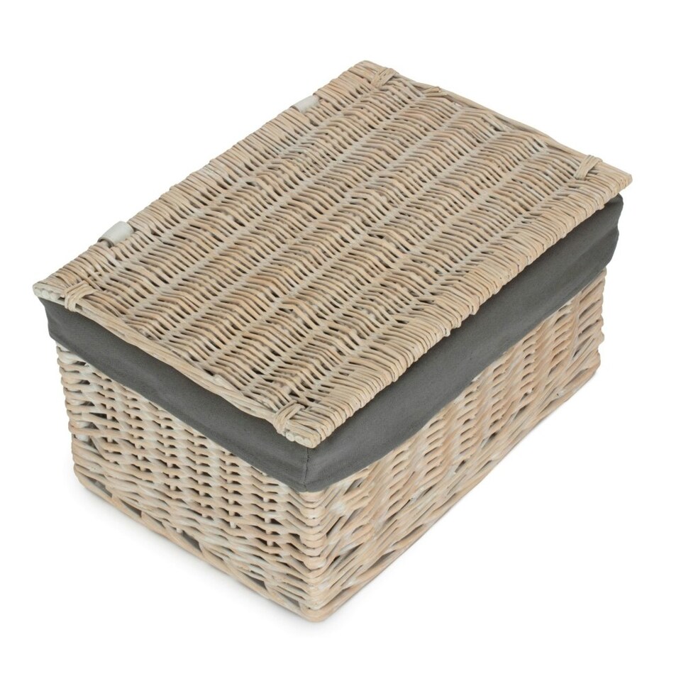 image 1 of White Wash Finish Storage Hamper with Grey Sage Lining Brown | Brown | L