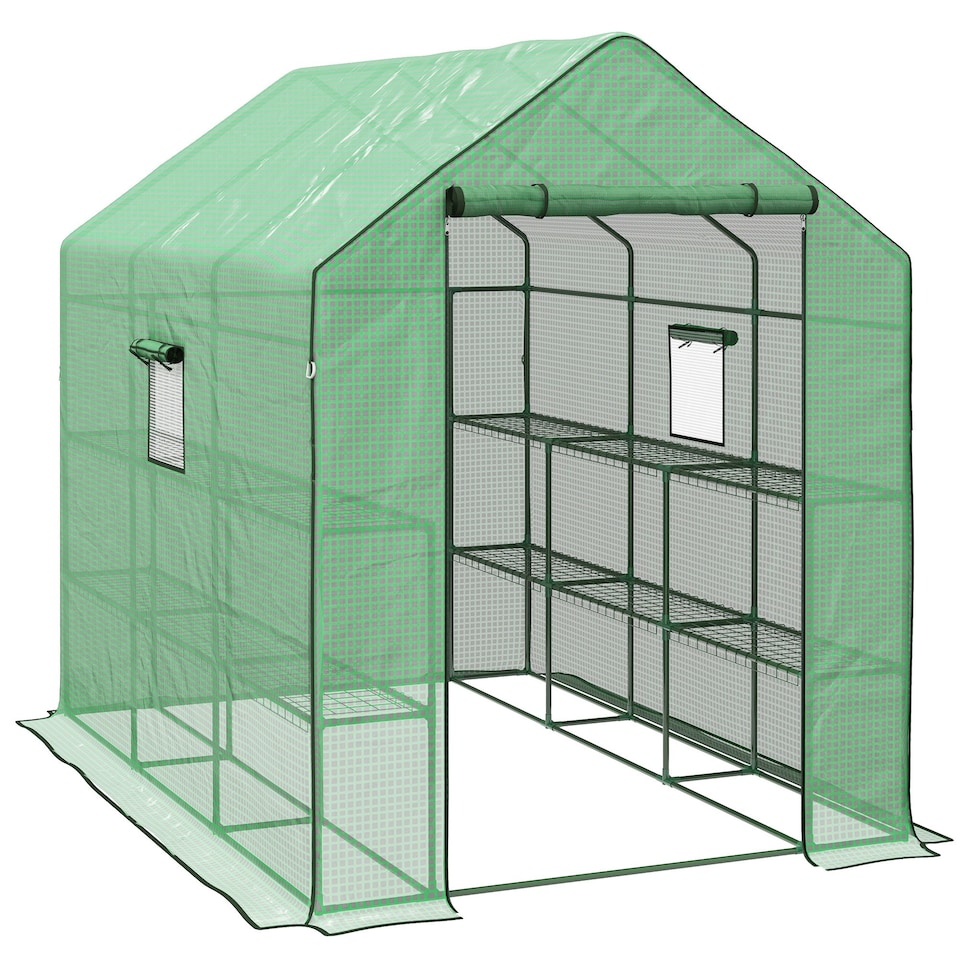image 1 of Outsunny Walk-in Outdoor Green House with Door and Mesh Windows, Green