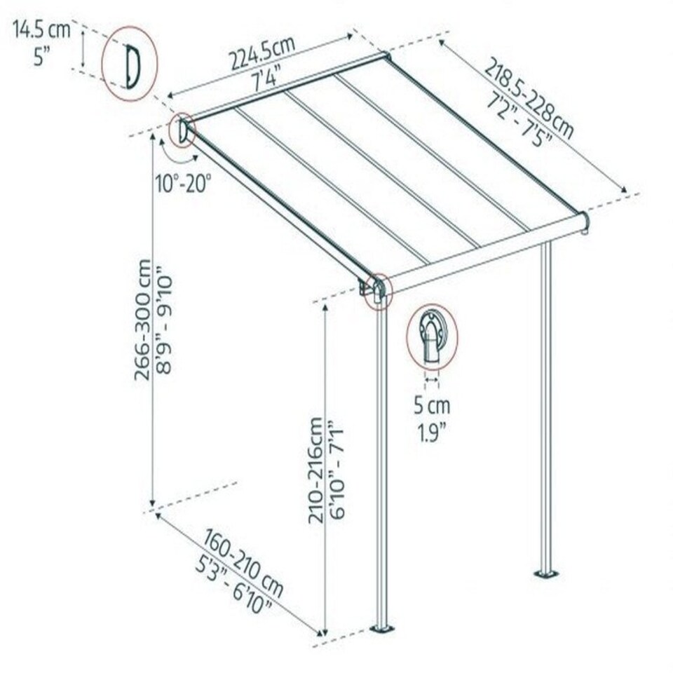 image 1 of Patio Cover Sierra 2.3X2.3 Clear - Polycarbonate - L224.5 x W224 x H300 - Grey Grey