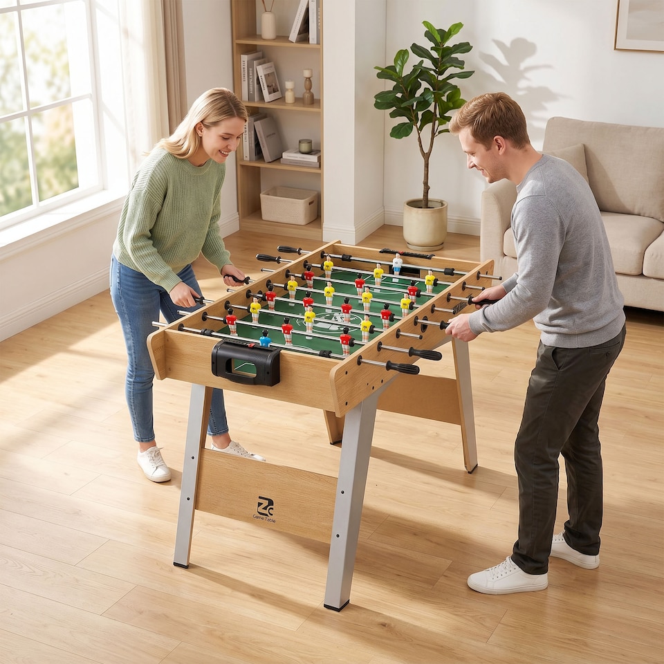 image 1 of SPORTNOW 4ft Table Football, Foosball Table Game for Adults, Natural Wood