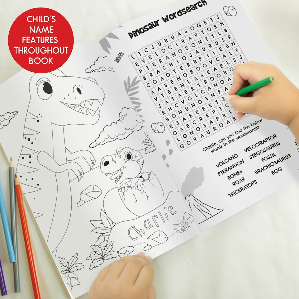 image 1 of Personalised Dinosaur Colouring Book Multi