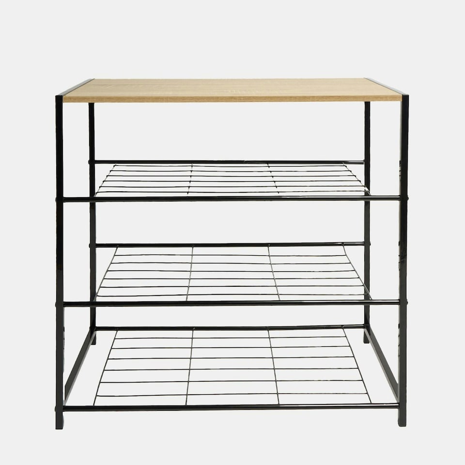 image 1 of OHS 4 Tier Home Hallway Bedroom Shoe Storage Organiser Wire Shelving Unit - Black
