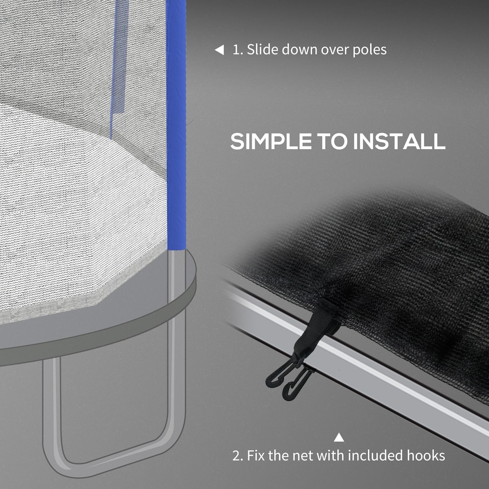 image 1 of SPORTNOW 10ft Trampoline Net Replacement with 6 Plastic Pole Covers, Weather-Resistant Trampoline Netting Replacement with Zipped Entrance, Poles Not Included, Blue