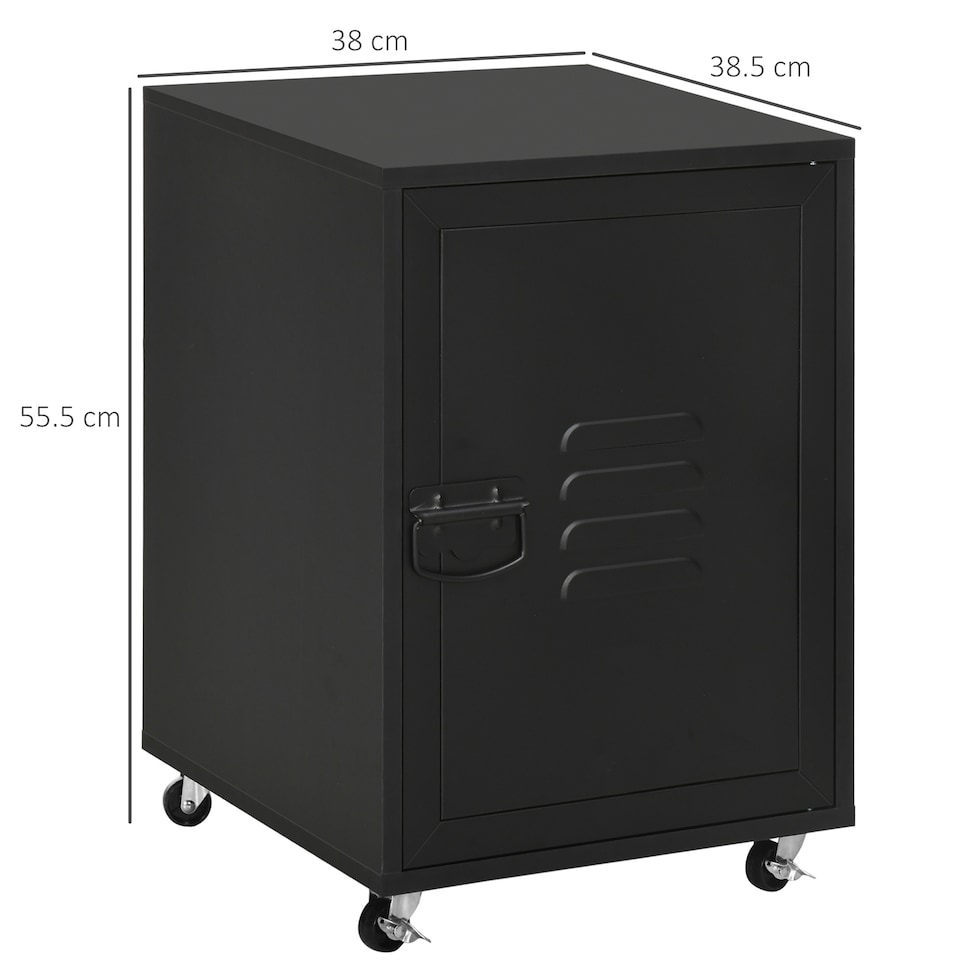 image 1 of HOMCOM Rolling Metal Filing Cabinet, Industrial Mobile Storage Cabinet with Adjustable Shelf and Wheels for Home Office Living Room, Black