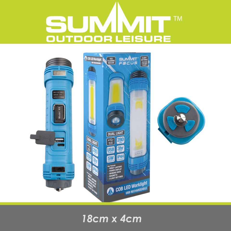 image 1 of vfm-estore Duel Torch 5W COB Rechargeable USB Light Stripe Beam with Wrist Strap - Blue