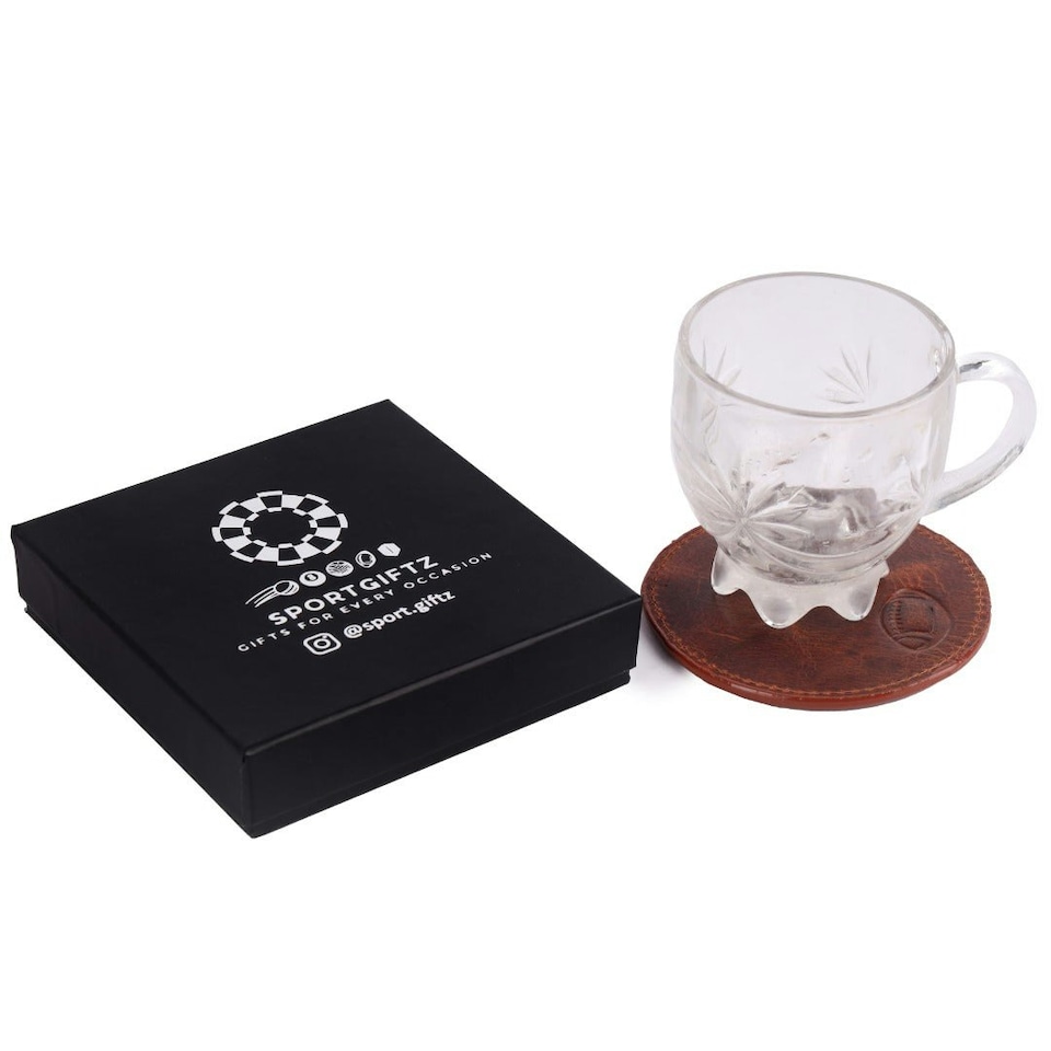 image 1 of SPORTGIFTZ - Buffalo Leather Coaster | Rugby Ball Stitching | Durable and Elegant Design Red