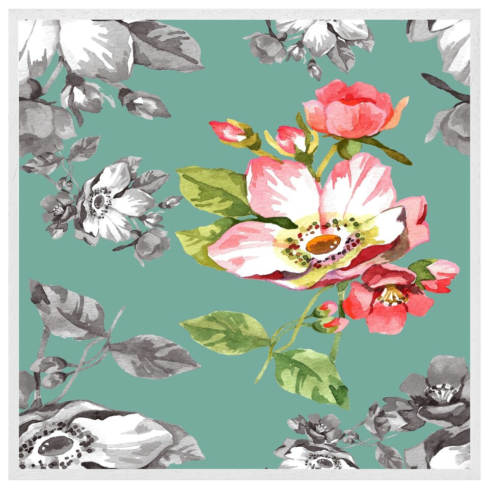 image 1 of Bright flower on green (Picutre Frame) White | S