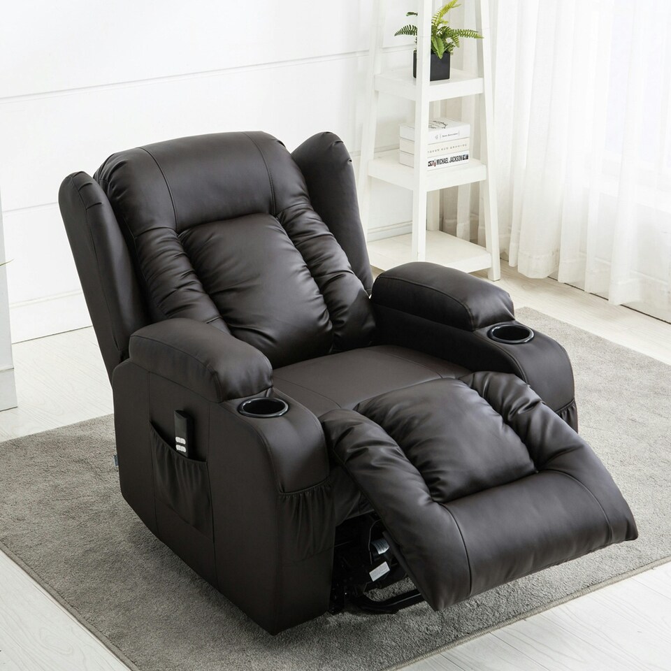 image 1 of Caesar Dual Motor Rise Recliner Bonded Leather Heat And Massage Chair (Brown)