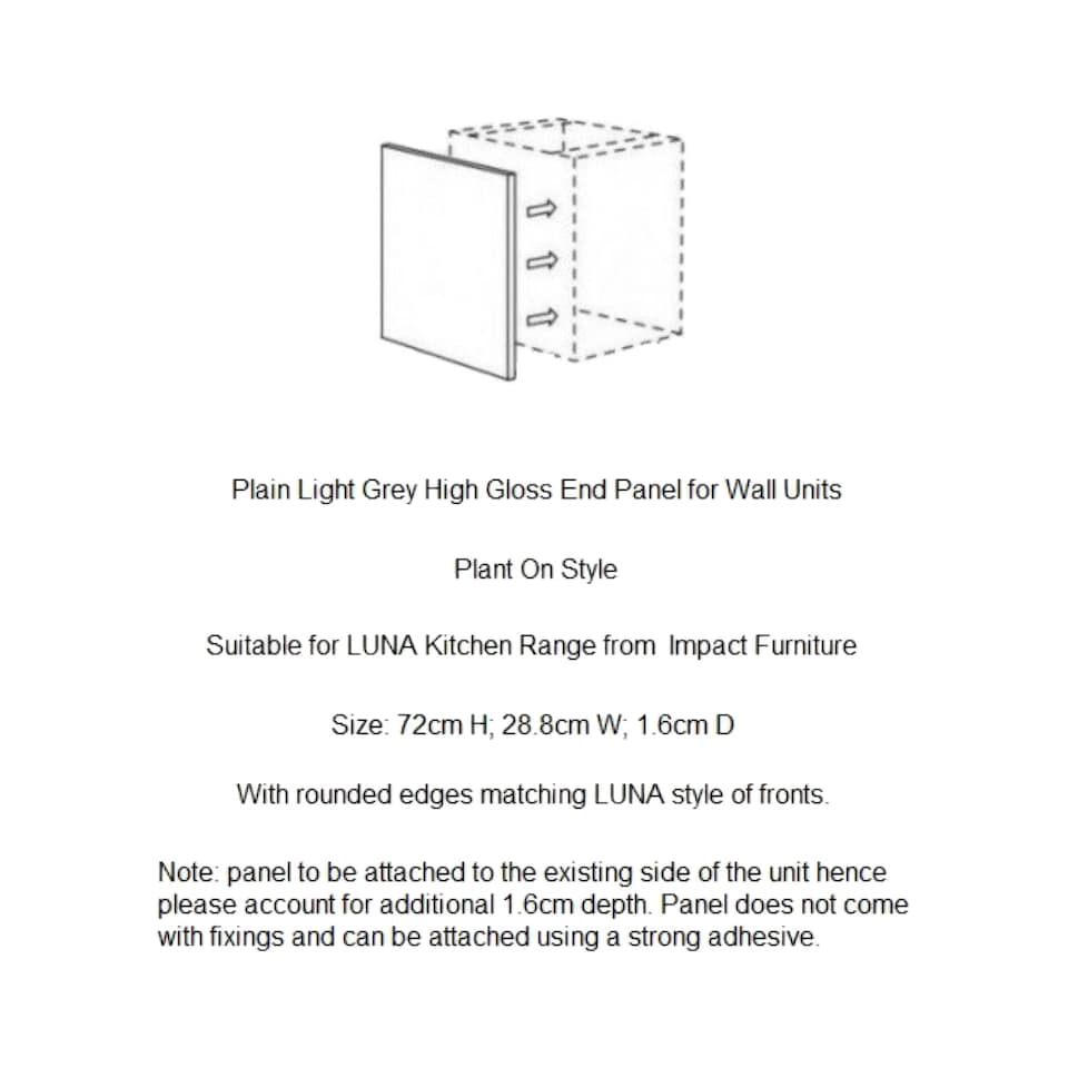 image 1 of Luna Kitchen End Panel Left Right Universal Wall Unit Grey Gloss 3000x720mm