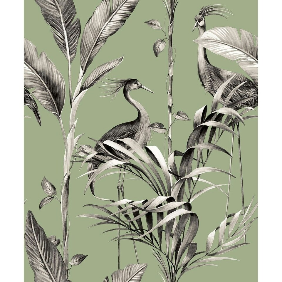 image 1 of World of Wallpaper Azzurra Leaf Wallpaper - Sage Green/Grey - 10m x 0.5m Green
