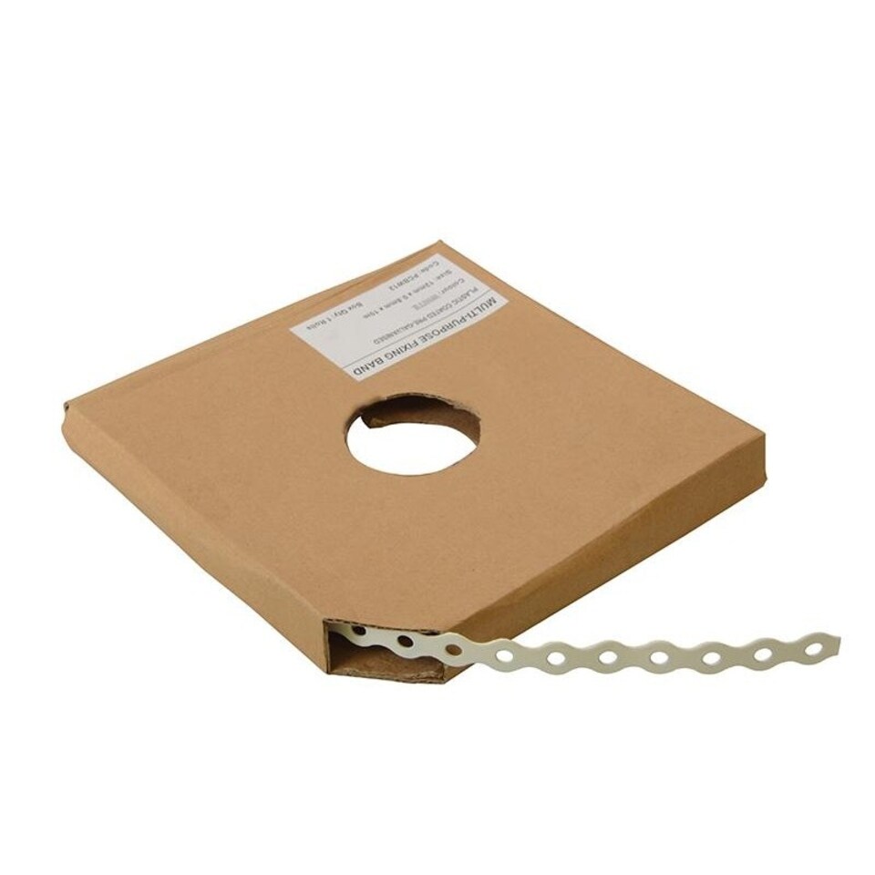 Forgefix Plastic Coated, Pre-galvanised Fixing Band - Galvanised - 12mm x 0.8 x 10M White Multi