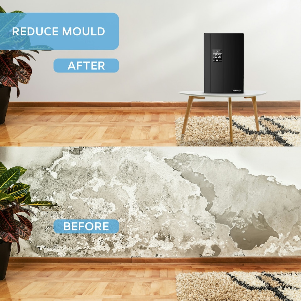 image 1 of MONHOUSE Premium Dehumidifier for Home - 2200ml Tank - Remote Controlled, Sleep & Defrost Mode LED Display, 24 hr Timer & Auto Shut Off - Damp Absorber - Black