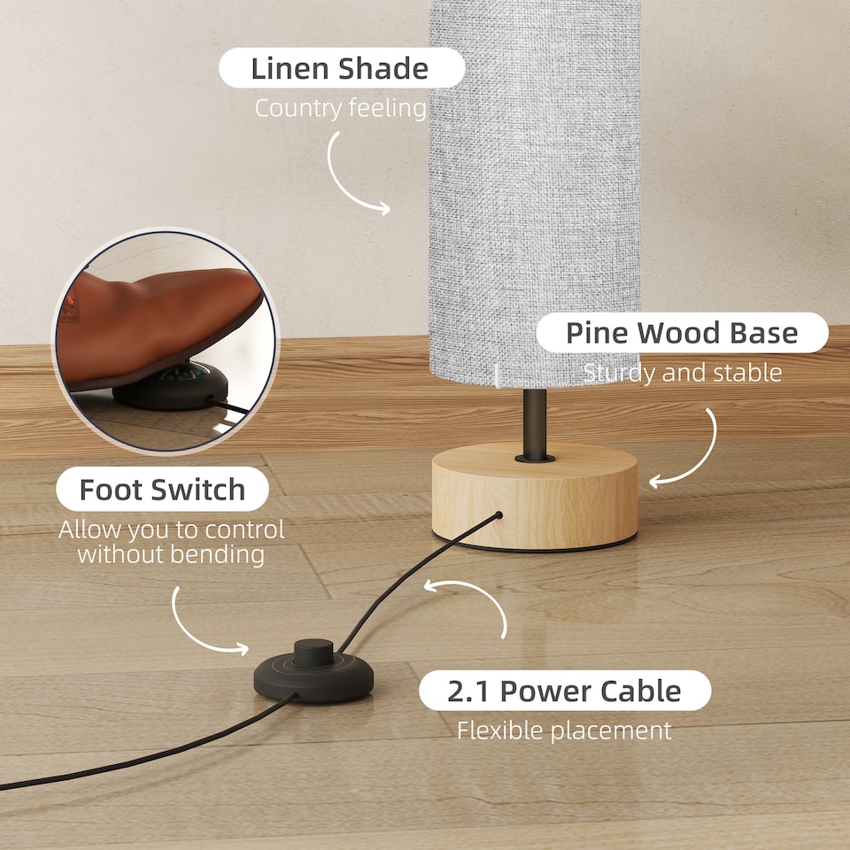 image 1 of HOMCOM Floor Lamp for Living Room, 47 Modern Standing Lamp with Linen Shade, Wooden Base, Grey