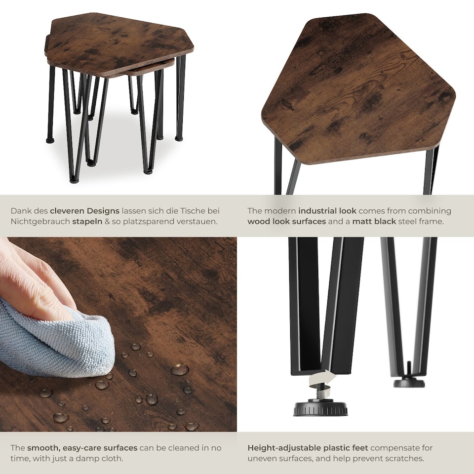 image 1 of Coffee Table Torquay - 3 nesting tables, industrial style | Brown | Industrial wood dark, rustic | 58,70 x 52 x 45,50 cm | 1