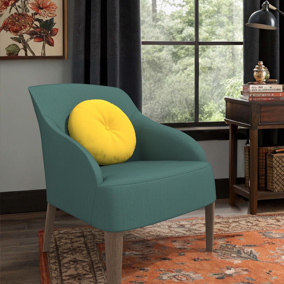 image 1 of Covers&All Sunbrella Round Tufted Seat Cushion, Outdoor Indoor Patio Chair Cushions with Button Accent, 20 x 3, Canvas Sunflower Yellow