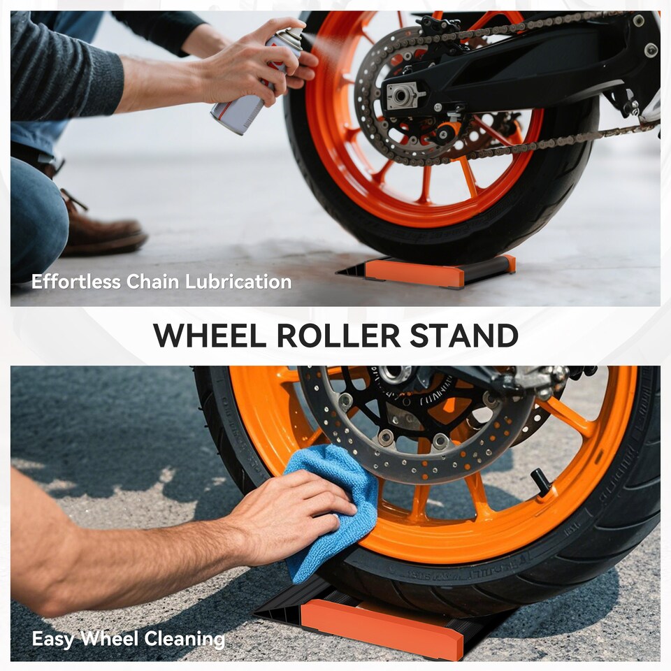 image 1 of HOMCOM Motorcycle Wheel Roller Stand for Tyre Cleaning and Chain Lubrication