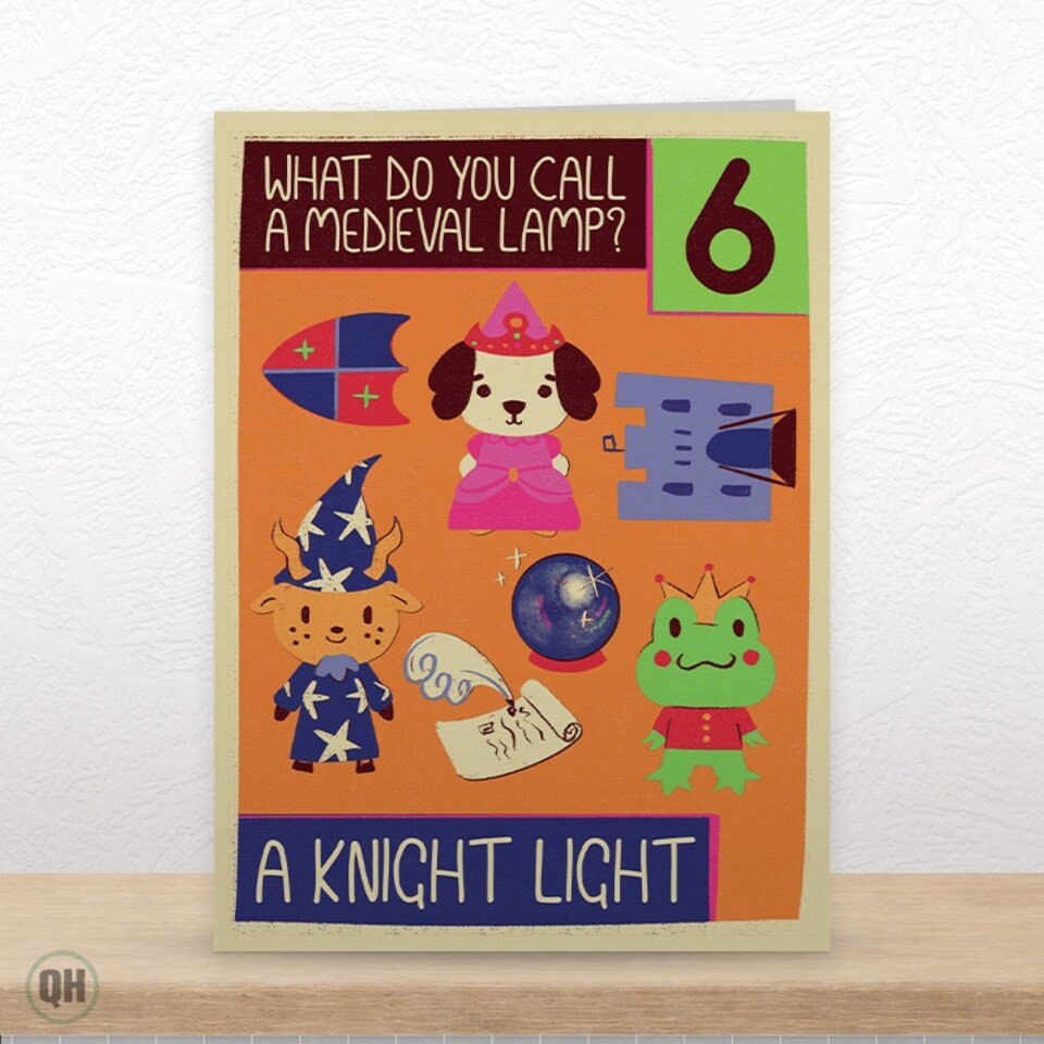 image 1 of Cute 6th Birthday Card For Boys and Girls Funny Knight and Wizard