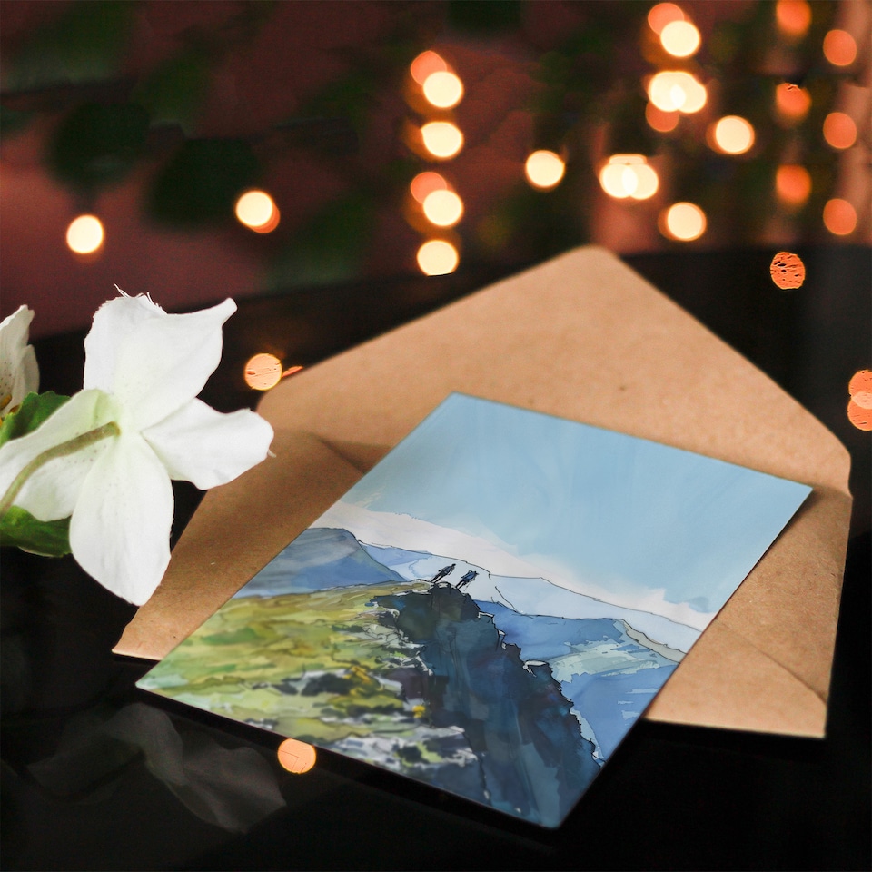 image 1 of Greeting Card Hikers on Helvellyn Mountain Ridge Landscape Farewell
