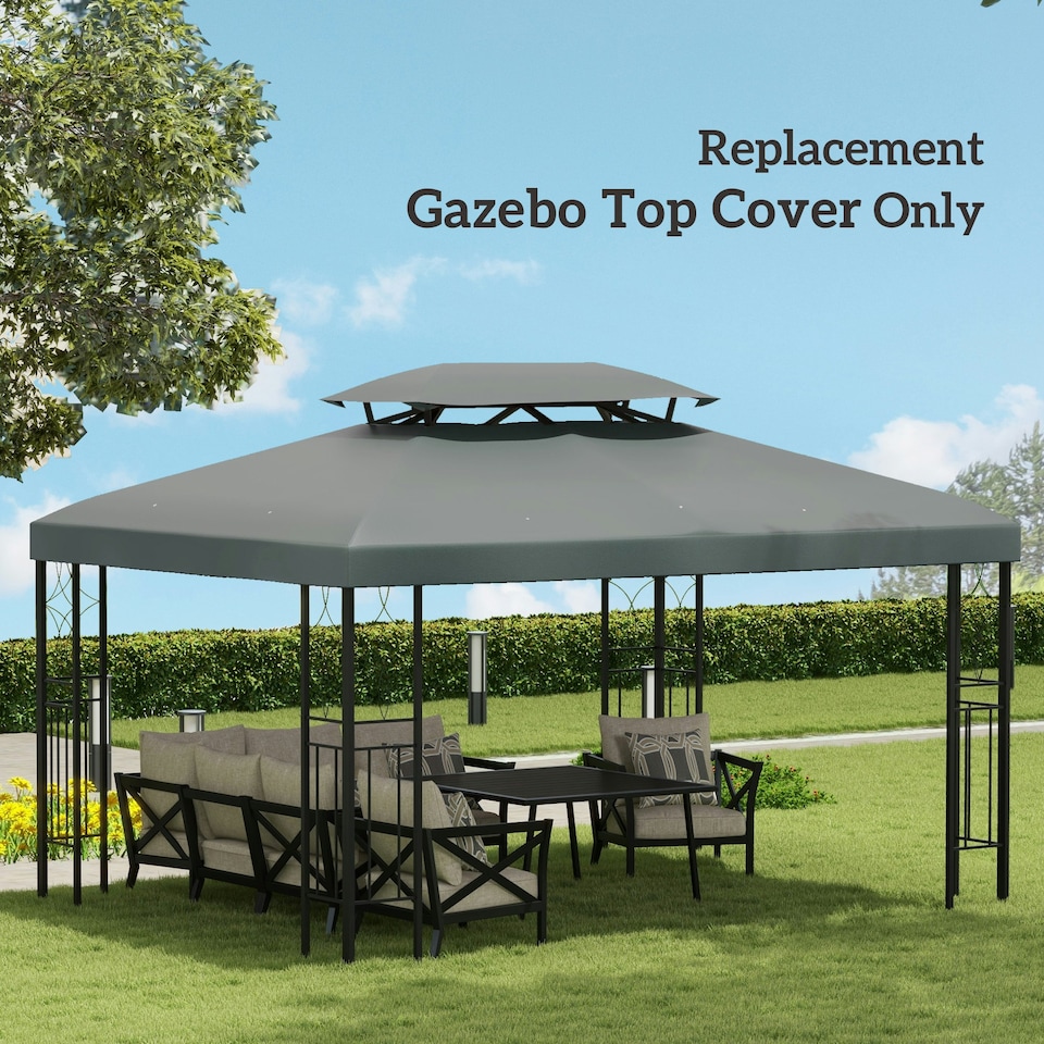image 1 of Outsunny 3x4m Gazebo Replacement Roof Canopy 2 Tier Top UV Cover Patio Cream