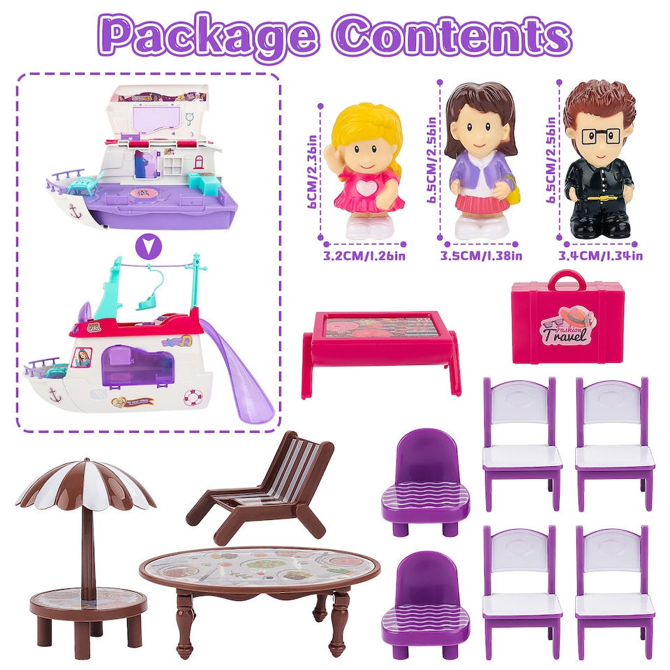image 1 of Children’s Boat House Playset – with Table, Chairs, 3 Figures, Lights & Sounds (Pink & White)