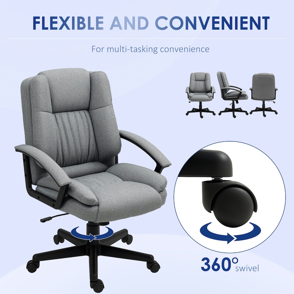 image 1 of HOMCOM Swivel Executive Office Chair Mid Back Chair w/ Arm, Grey