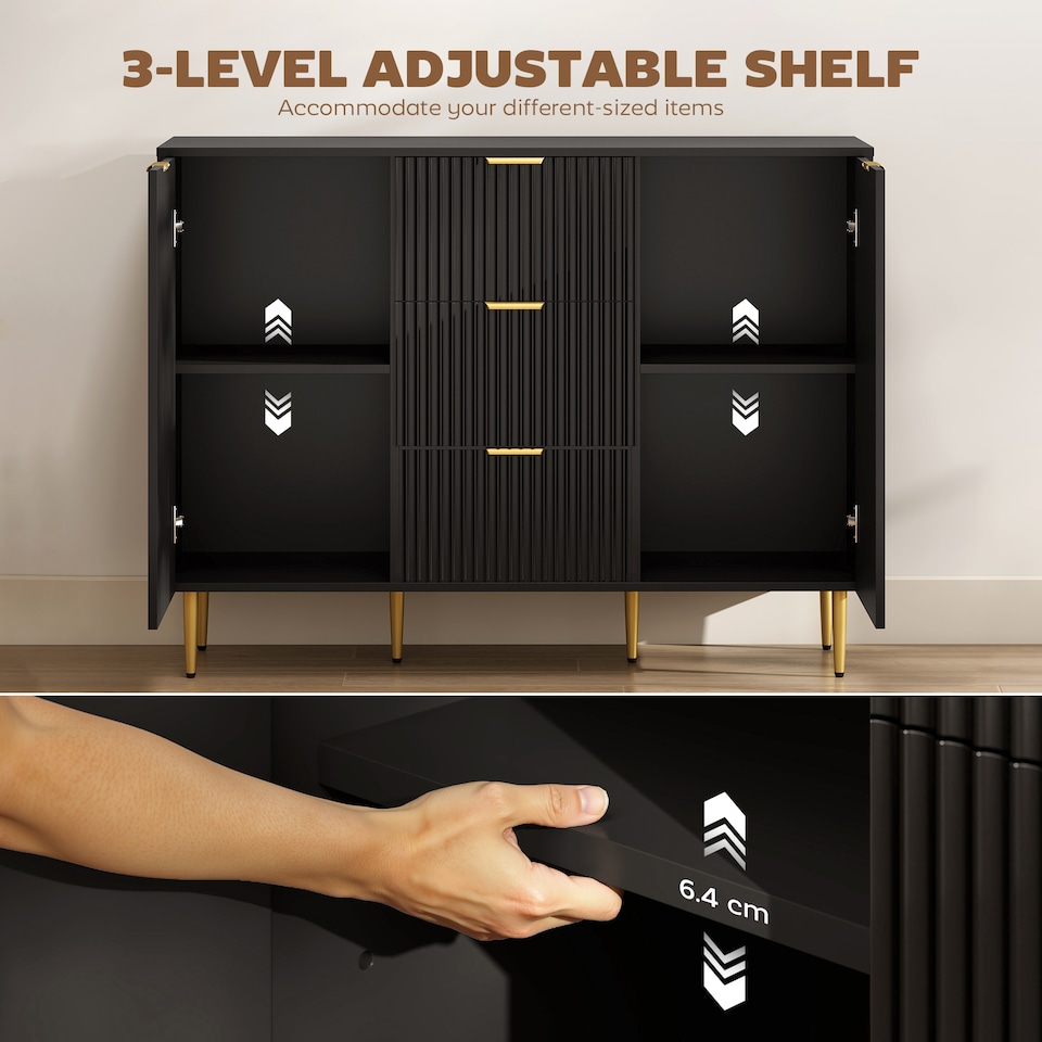image 1 of HOMCOM Sideboard Buffet Cabinet w/ 3 Drawers and Adjustable Shelves, Black