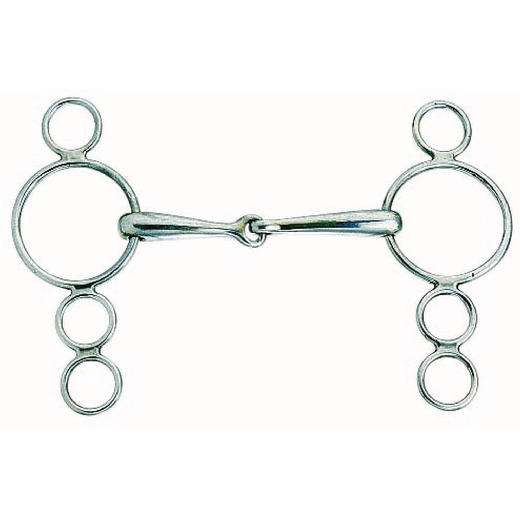 Korsteel Horses Stainless Steel Jointed 3 Ring Dutch Gag Bit Silver Silver 5.5in 1