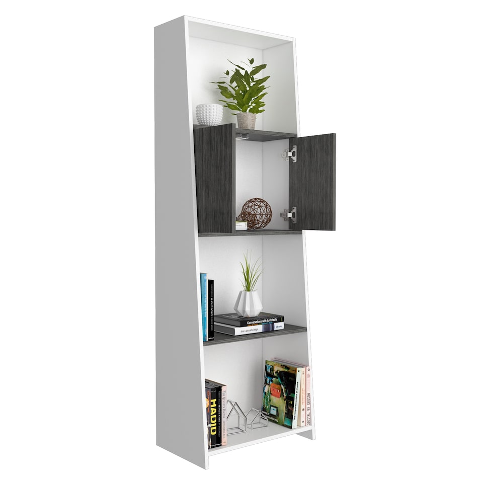 image 1 of Dallas White Bookcase With Doors - White and Carbon Grey Oak Effect with Modern Open-Plan Design | White | White & Carbon Grey | One Size | 1