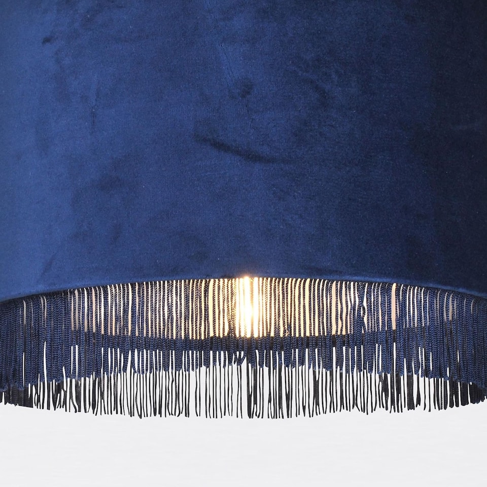 image 1 of Set of 2 Navy Velvet With Chrome Inner Tassled Light Shades | Blue | Chrome | Large | 2