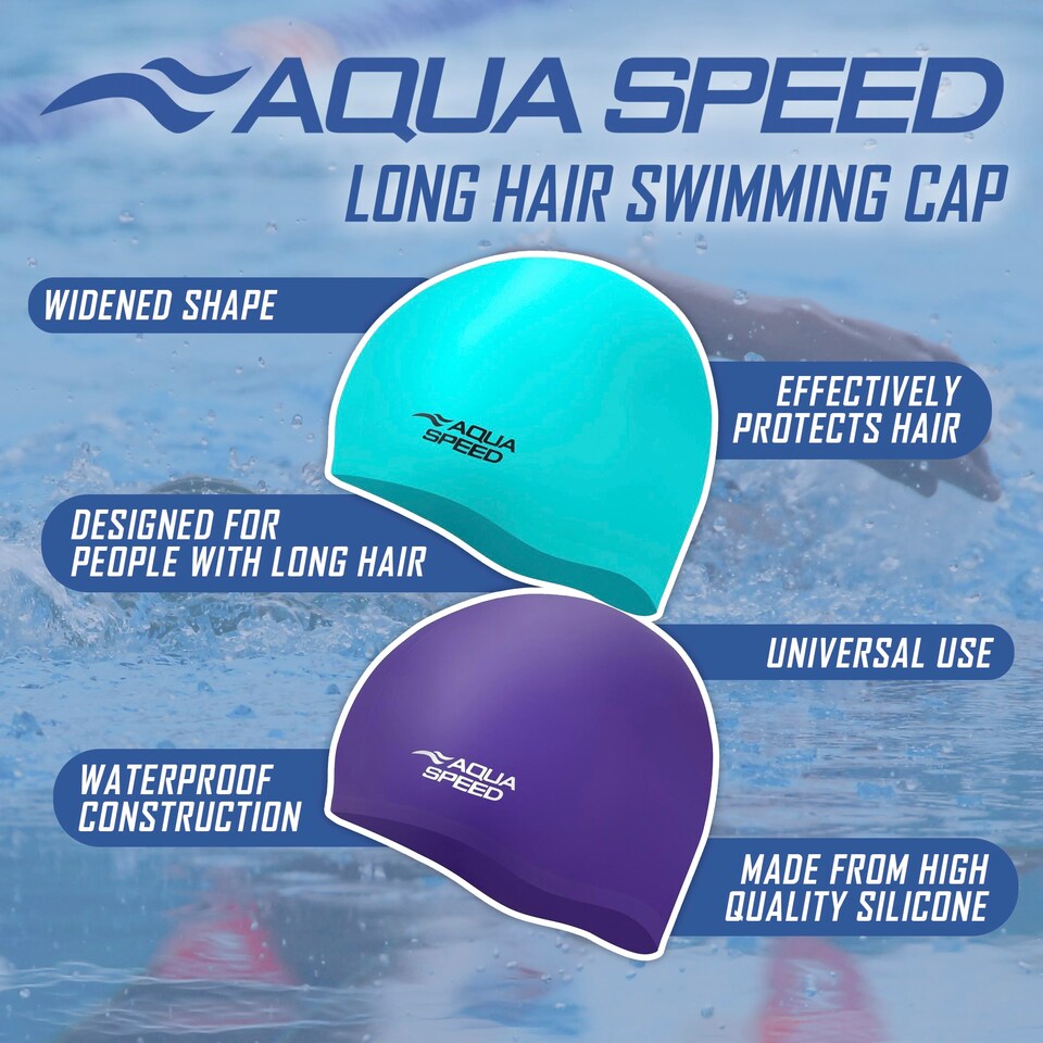 image 1 of Ladies Long Hair Swimming Cap | Extra Space Soft Silicone Comfy Fit Swim Cap | Blue | Light Blue | One Size | 1