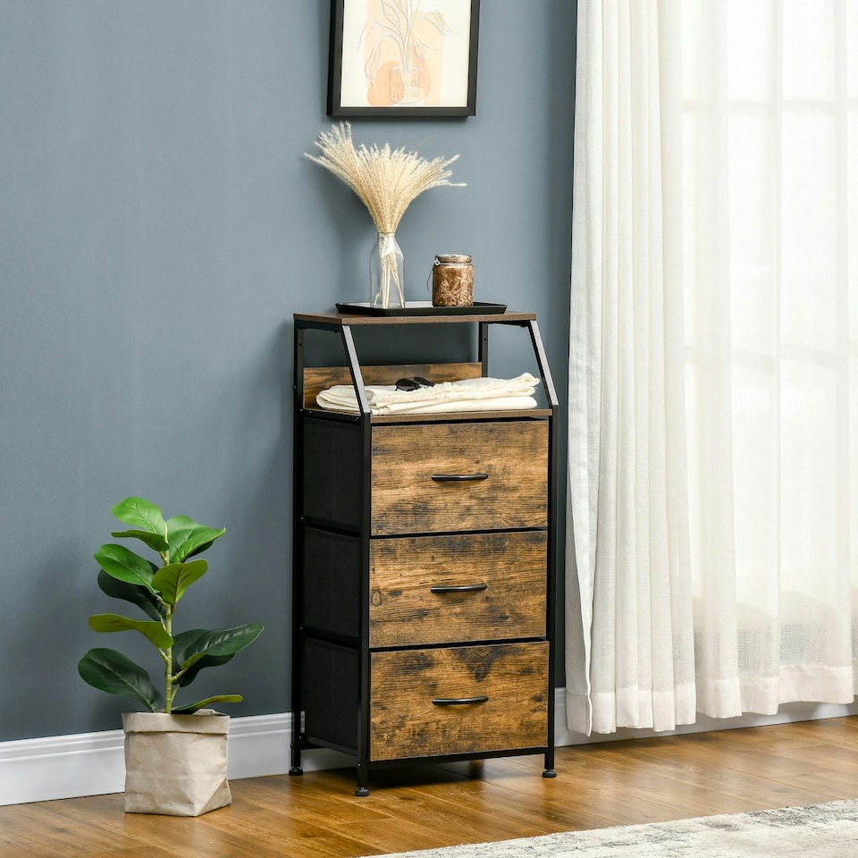 image 1 of HOMCOM Industrial 3 Drawers Storage Cabinet w/ Display Shelves for Living Room