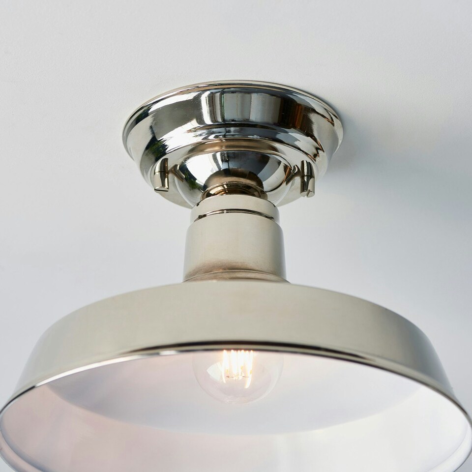 image 1 of Darton Semi Flush Ceiling Pendant Light Polished Nickel, Gloss White Inner Shade