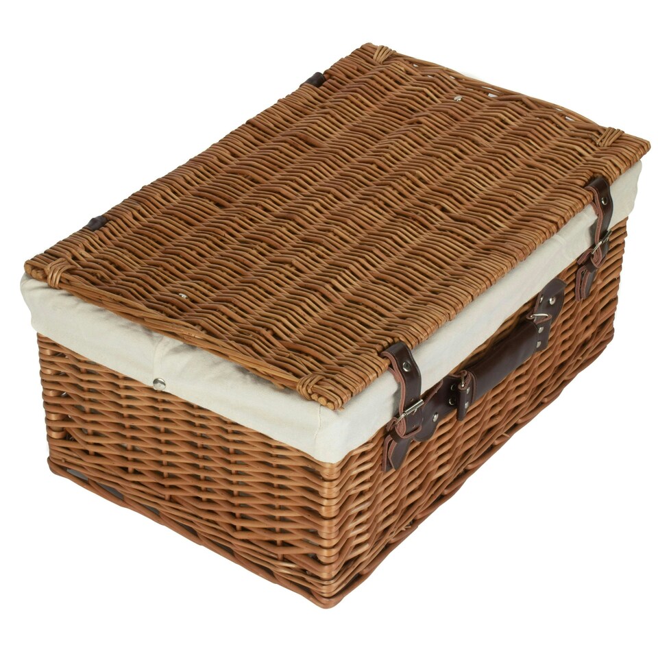 image 1 of 56cm Double Steamed Wicker Picnic Basket with Lining White | White | One Size