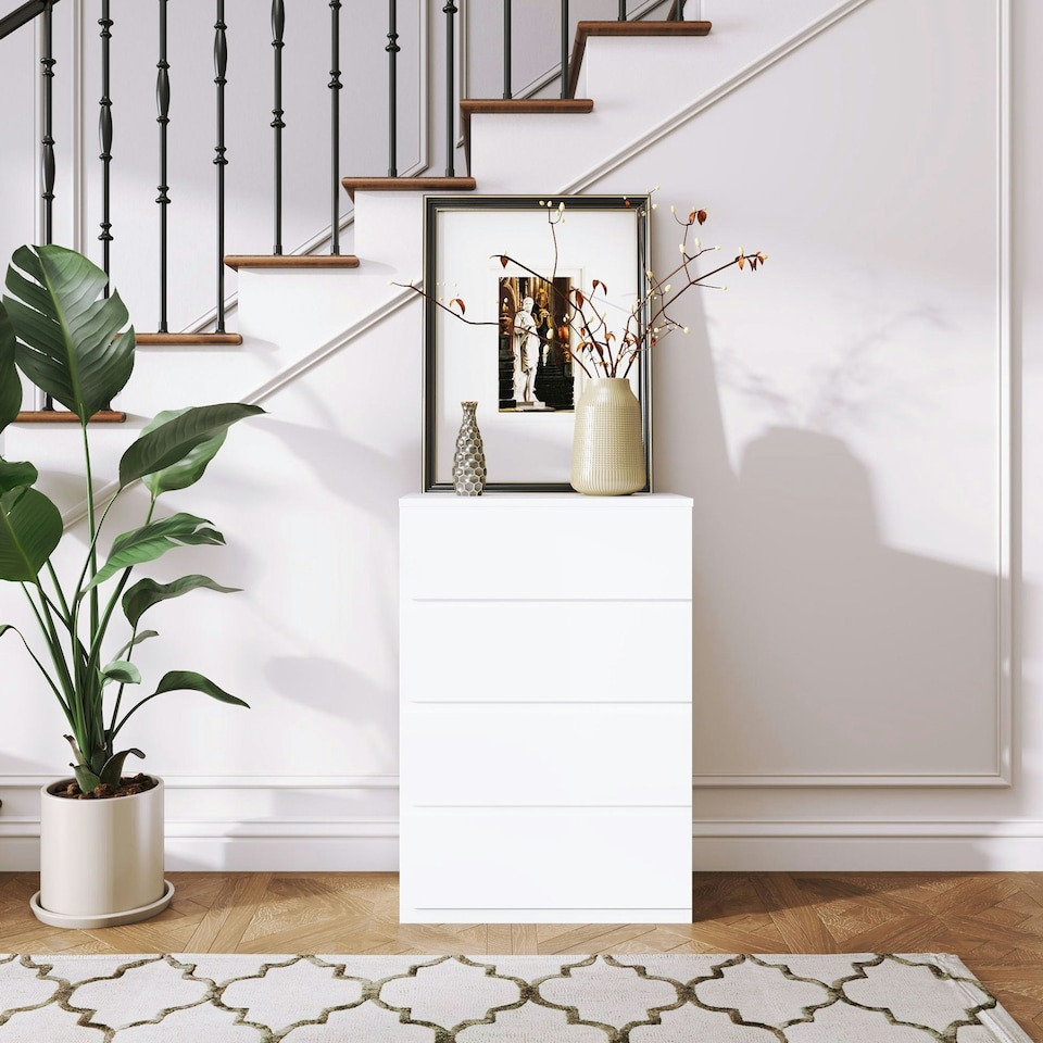 image 1 of HOMCOM Bedroom Chest of Drawers, 4 Drawers Dresser, Drawer Unit, White