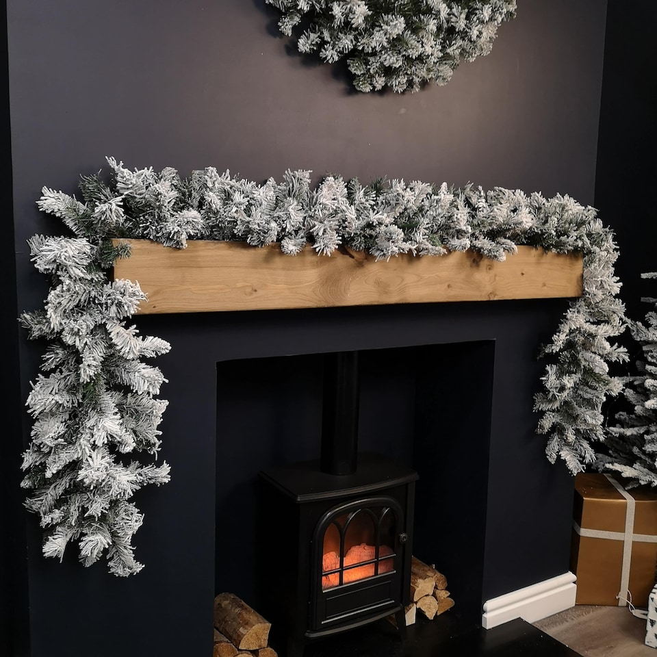 image 1 of 2.7m Green Snow Flocked Christmas Garland with 190 Tips