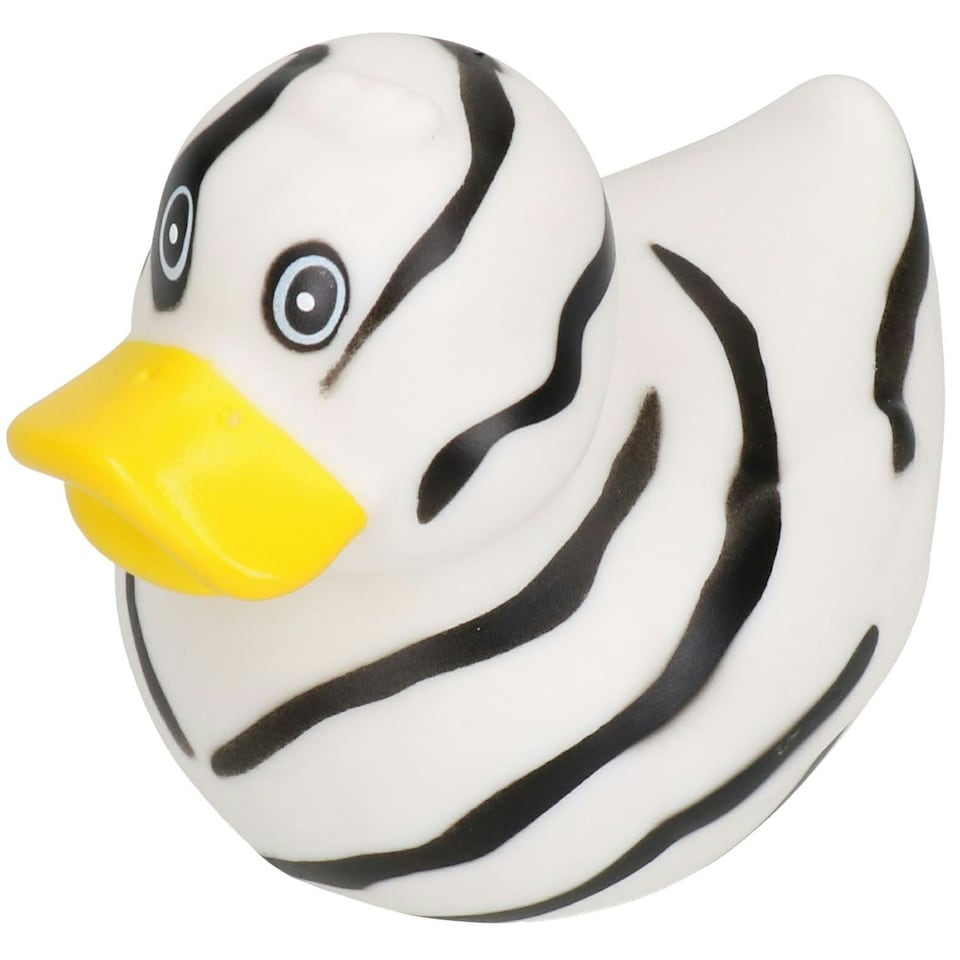 image 1 of Black & White Rubber Vinyl Squeaky Duck Dog Toy With Internal Squeak 8x10cm