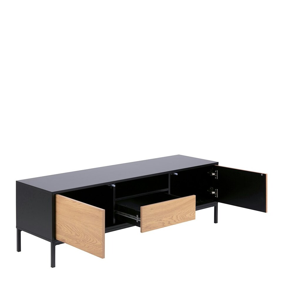 image 1 of Seaford TV Unit 2 Doors 1 Drawer in Black & Oak