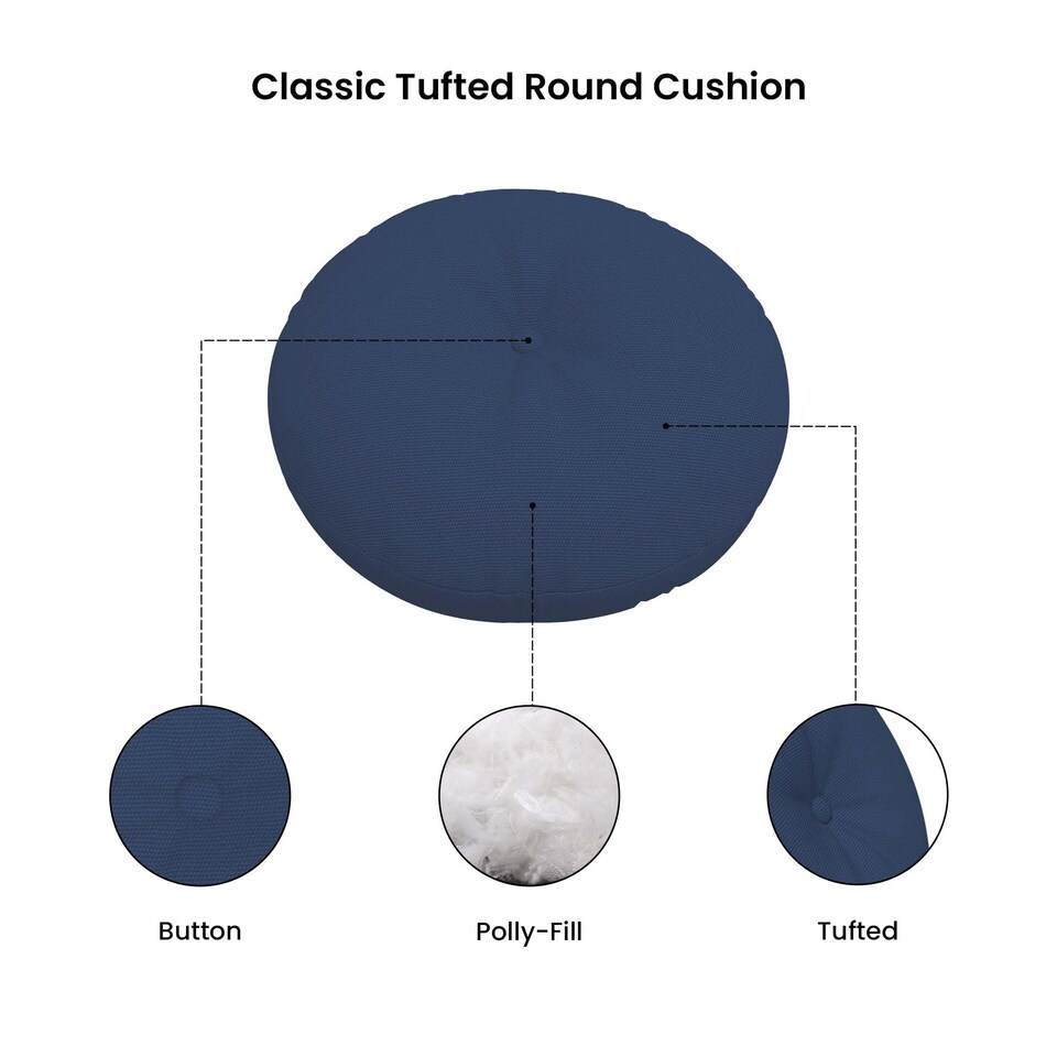 image 1 of Covers&All Sunbrella Round Tufted Seat Cushion, Outdoor Indoor Patio Chair Cushions with Button Accent, 18 x 3, Canvas Navy