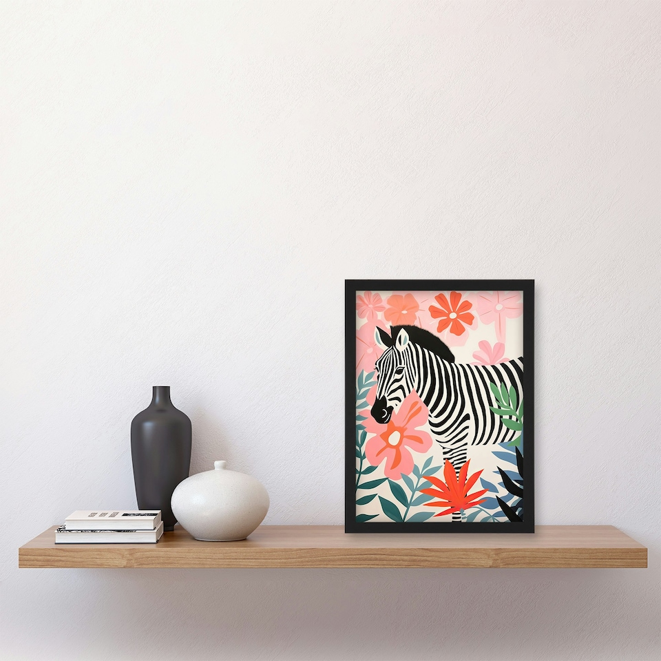 image 1 of Unsuccessful Camouflage Zebra Pastel Colour Pink Black Framed Wall Art Print A4