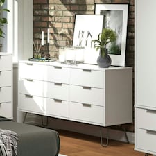 Augusta Pine 3+3 Drawer Wide Chest of Drawers - Industrial Style Bedroom Storage Cabinet | White | White | 1