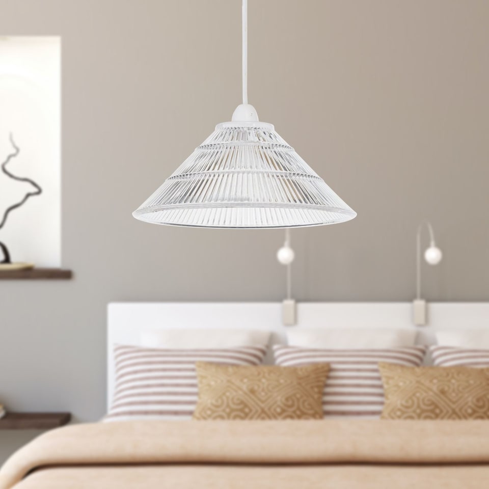 image 1 of Set of 2 Barnes - Clear 25cm Fluted Glass Pendant Shades | Clear | Medium | 2