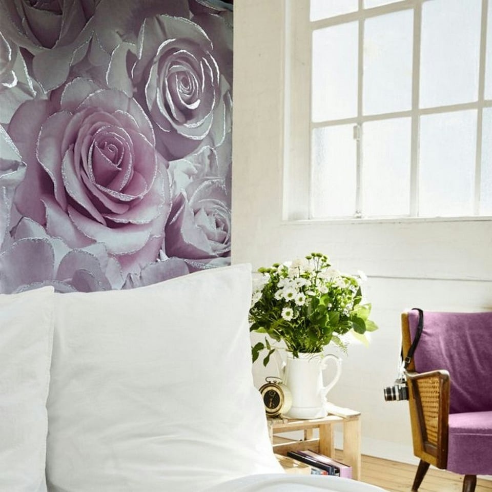 image 1 of Muriva Madison Rose Glitter Wallpaper - Amethyst/Lilac - One Size Purple