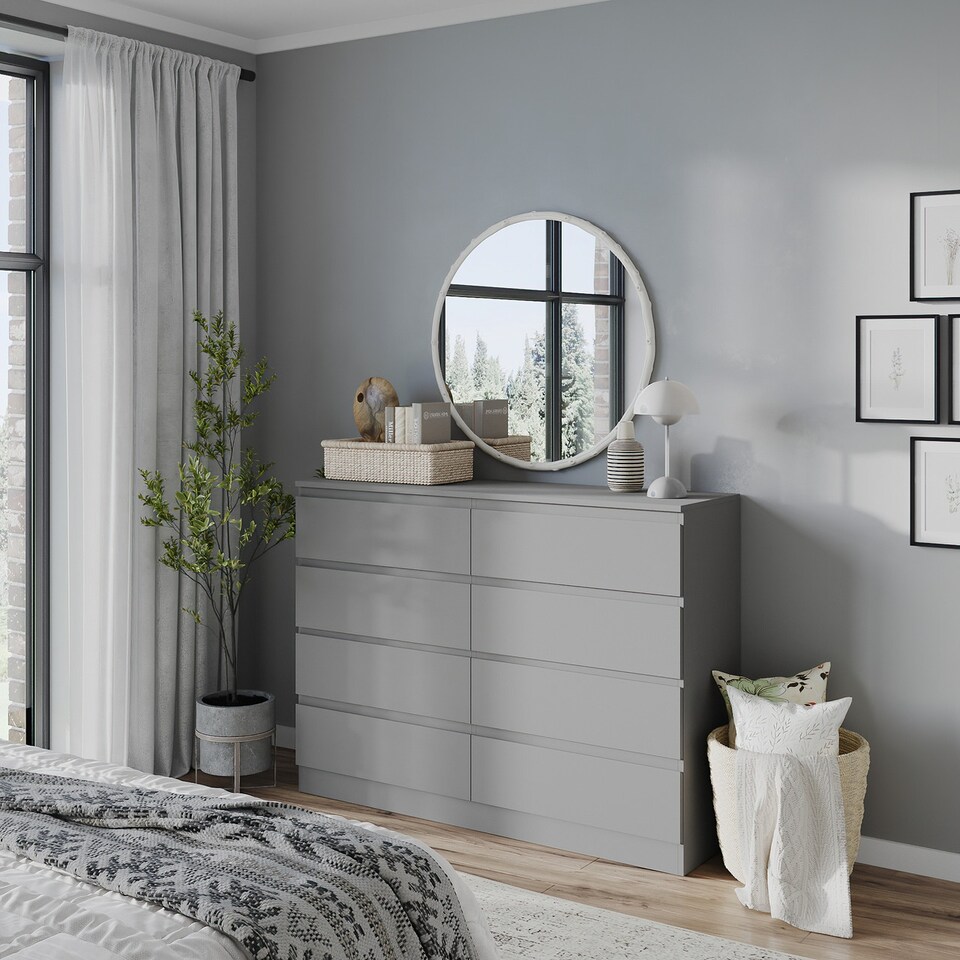 image 1 of Minimalist Chest of 8 Drawers - 88.3x120x35cm | Grey | Grey & Grey | 1